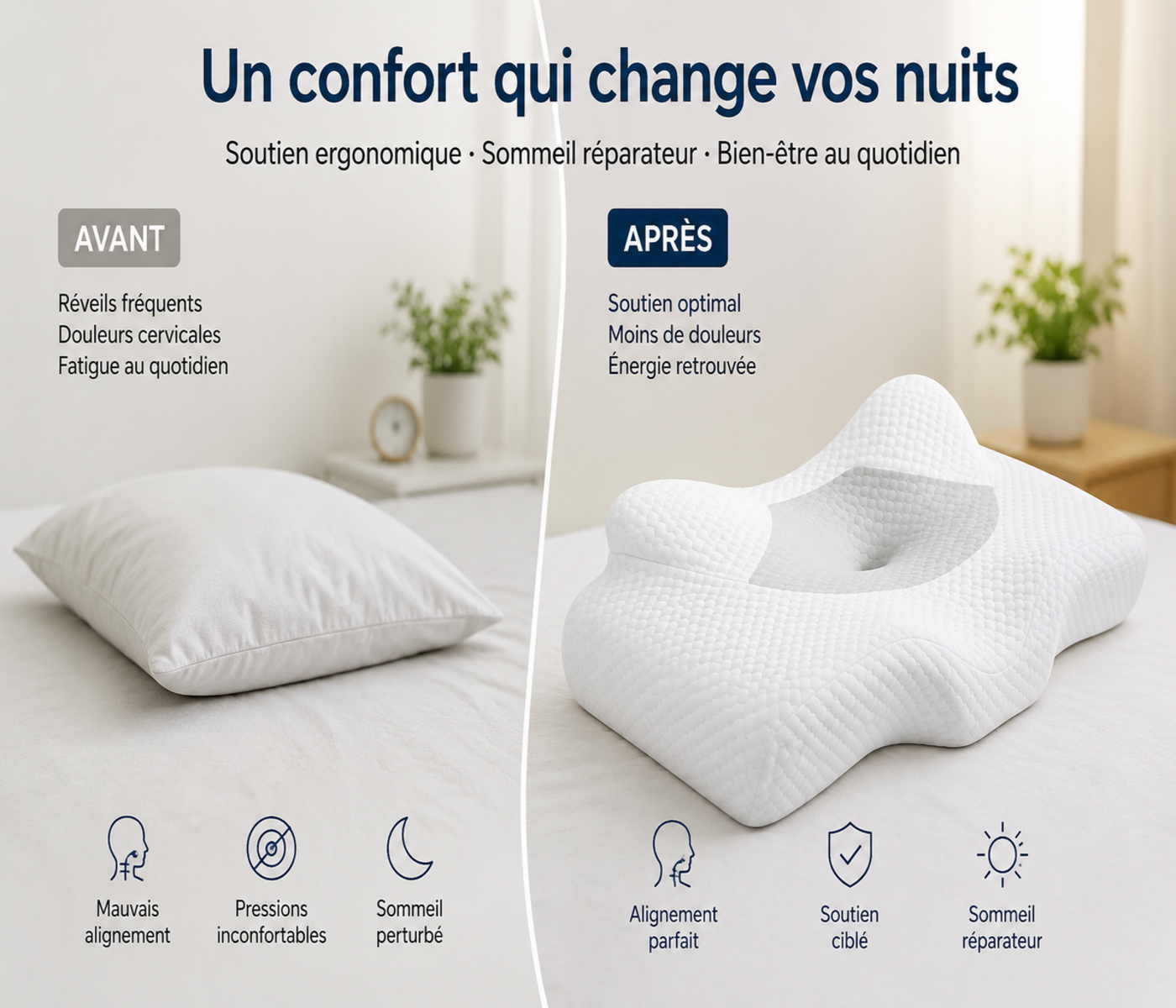 Oreiller ergonomique mémoire de forme
