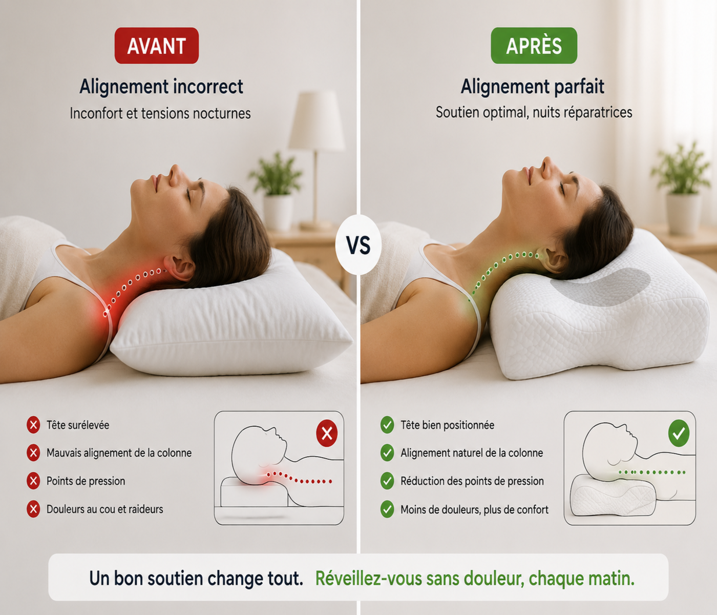 Oreiller ergonomique mémoire de forme